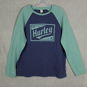 Hurley Shirt Mens XL Blue Waffle Knit Thermal Raglan Y2K Surf Skate